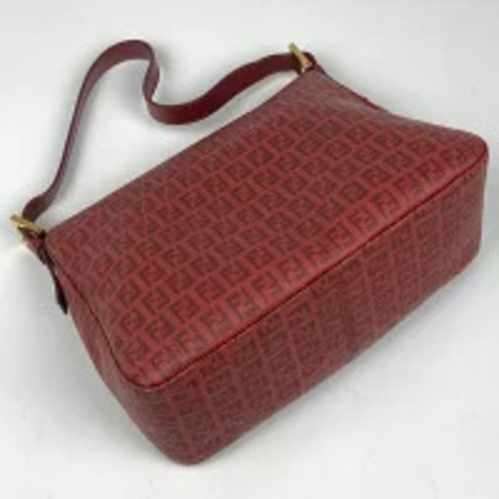 Fendi Mamma Handbag Red Zucchino Canvas Baguette Hobo Shoulder Bag Red